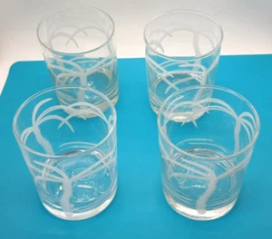 Rolf Glass Double Old Fashion Glasses Palm Trees Etched Whiskey Rocks Set of 4 - Picture 1 of 4
