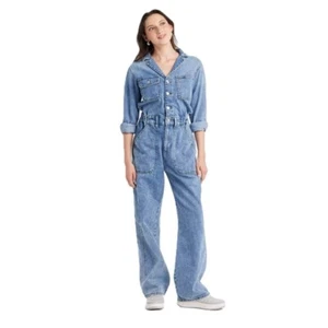 Universal Thread Women's Size 2 Long Sleeve Baggy Denim Utility Blue Jumpsuit - Picture 1 of 4