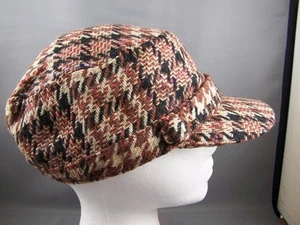 Brown Black plaid hat newsboy ladies hat cap cadet fidel WOOL baseball winter - Picture 1 of 4