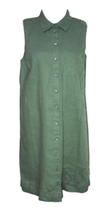 New GARNET HILL 4 P Petite Shirt Dress Green Linen Collared Swing Button Up NWT - Picture 1 of 5