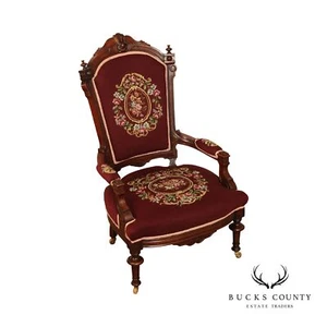 Antique Renaissance Revival Carved Walnut Armchair - Picture 1 of 12