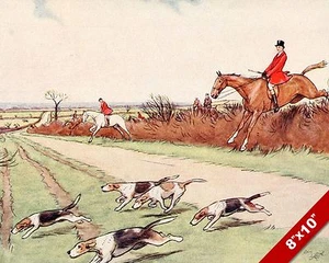 HEDGE JUMP FOX HUNT HORSE EQUESTRIAN HUNTING ART PAINTING REAL CANVAS PRINT - Picture 1 of 1