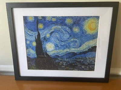 Pintura de noche estrellada Vincent Van Gogh impresión enmarcada 15x12 arte de pared estrellas de luna Foto 1 de 3