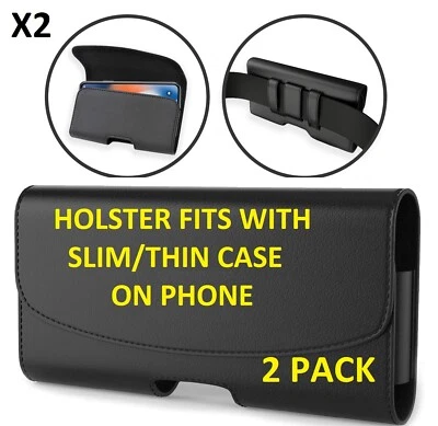 X2 Slim Fit Horizontal Leather Carrying Case With Belt Clip belt Loop Holster  - Image 1 of 4