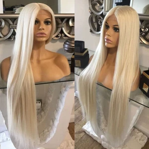 Platinum Blonde Glueless Lace Front Wigs Long Straight Heat Resistant Hair Women - Picture 1 of 9
