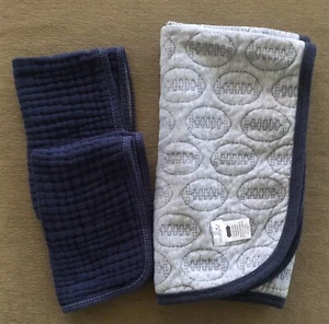 Mud Pie Baby Football Blanket Blue Quilted Soft 27”x31” & Burb Cloth (2) Blue - Picture 1 of 16