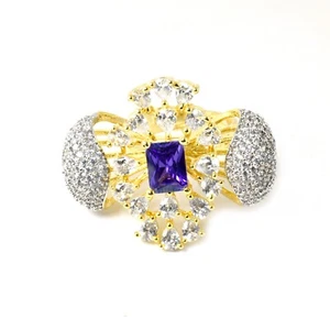 Indian Jewelry, Amethyst Gemstone Ring CZ Diamond Ring Wedding jewelry - Picture 1 of 10