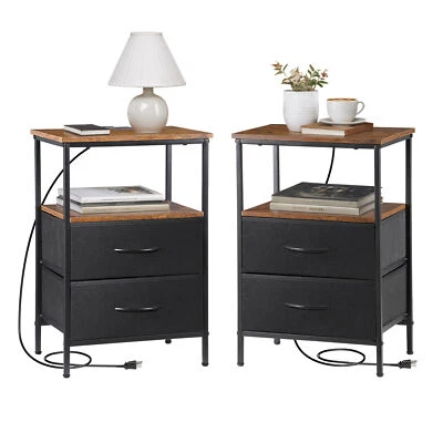 Set of 2 Bedside Tables with USB Ports and Outlets,Night Stands for Bedroom - Image 1 of 4