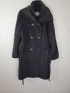 Cole Haan wool Alpaca pea coat double breast military jacket dress coat black 10 - Picture 1 of 6