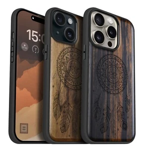 Custodia telefono legno magnetica per iPhone 12 13 14 15 16 Pro Max Plus cover MagSafe - Foto 1 di 13