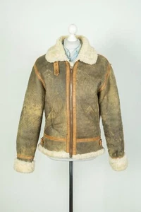 F16 Type Aviation Air Force US Army Style Leather Sheepskin Brown Jacket Size M - Picture 1 of 13