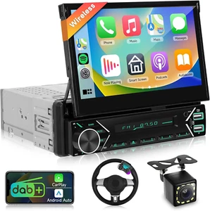 Autoradio 1 DIN DAB+ Con Wireless Carplay Android Auto, Schermo Retrattile Da 7 - Foto 1 di 12