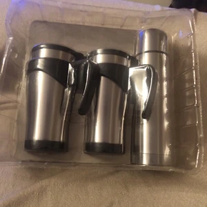 3-Pc Stainless Steel Bottle & Mug Set, 16-oz. Bottle & Two 15-oz Mugs, New - Picture 1 of 5
