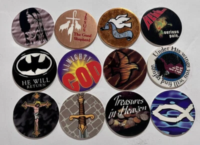 12 Vintage Pogs with Christian Theme 1990s Lot Bottle Caps Jesus Good Shepherd - Image 1 of 2