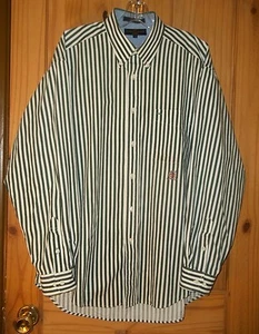 Tommy Hilfiger Golf grün & weiß gestreiftes Langarm Baumwollhemd, Herren L - Bild 1 von 9