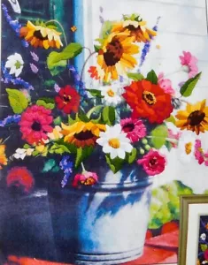 Dimensions 1534 Bucket of Flowers Crewel Embroidery Kit 11 x 14 - Picture 1 of 3