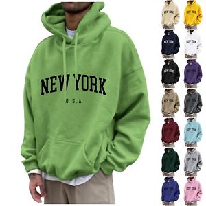Mens Pullover Hoodie Hooded Sweatshirt Tops NEW YORK Printed Hoody Jumpers Tops