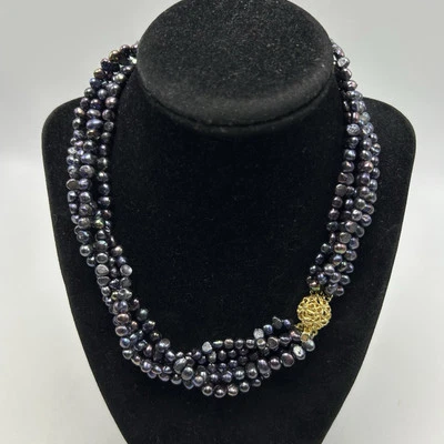 Collar de perlas Freashwater 5 hilos gris elegante dinero antiguo Foto 1 de 4