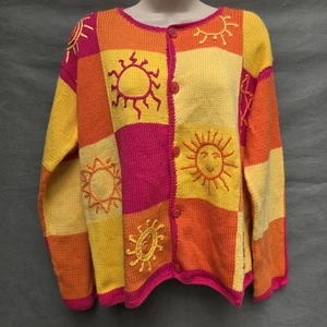 Rey Wear Gr. M rosa orange Sonne Strickjacke Lehrer Funky Artsy Pullover Sunshine - Bild 1 von 4
