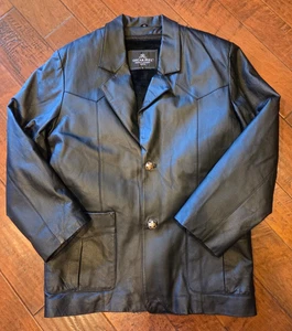 Oscar Piel Jacket Mens XL Black 100% Leather Zip Out Fleece Liner 2 Metal Button - Picture 1 of 14