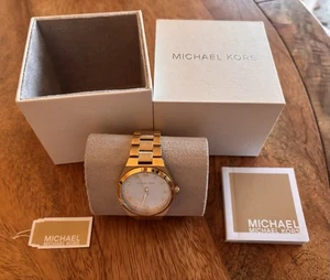 MICHAEL KORS GOLD STAINLESS STEEL LENNOX WATCH WHITE FACE NEW & UNWORN AU$389 - Picture 1 of 10