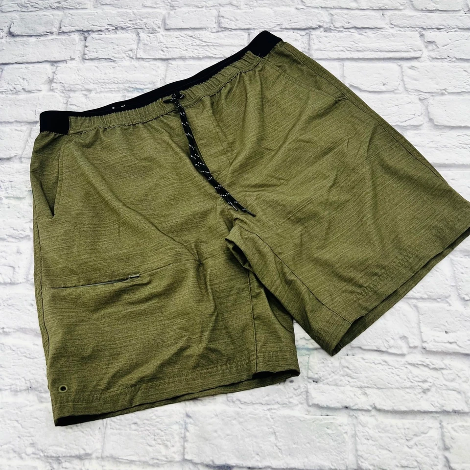 Columbia Para Hombres Talla L Verde Oliva Exterior Carga Pantalones Cortos Cremallera Bolsillo Cordón Foto 1 de 4