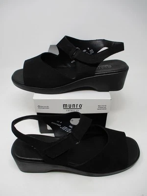 Munro Libra Shoes Womens Size 10 Black Nubuck Comfort Wedge Sandals Made USA - Image 1 of 4