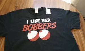 I Like Her Bobbers Novelty Fishing T-shirt size XL Black - Picture 1 of 7