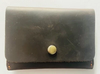 💛 Кожаный бумажник ручной работы, темно-коричневый/черный, компактный, держатель для карт, унисекс - Изображение 1 из 4