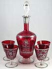 Ensemble de bar décanteur à vin vintage art italien rubis verre rouge Saint-Marc de Venise 