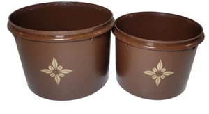 Tupperware Set of 2 Brown Nesting Servalier Canisters - No Lids - 4.75" + 5.25" - Picture 1 of 8