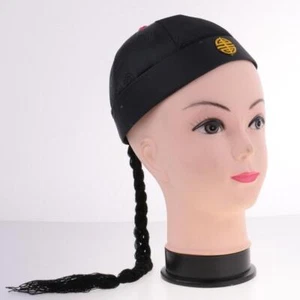Funny Adult Oriental Cap With Ponytail Hat Costume Fancy - Picture 1 of 7