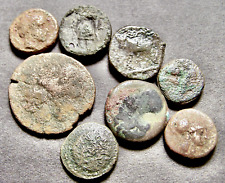 8 Greek Coins Lot, Bull, Shields, Deities, Horse, 14-26mm, 4th-2nd Cent Bc