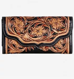 BORSA MYRA DORADO RANCH PORTAFOGLIO FRIZIONE IN PELLE TOOLED A MANO NUOVO CON ETICHETTE - Foto 1 di 3