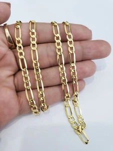 100% Real 10k Yellow Gold Figaro Link Chain Necklace 4.5MM Chain Unisex - Picture 1 of 11