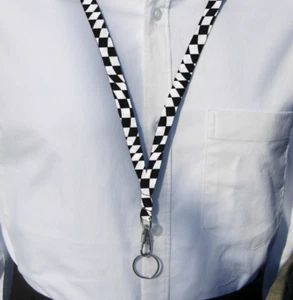 Racing Lanyard, Black & White Wavy Checks, Winners Flag, Badge Holder, Key Chain - Picture 1 of 4