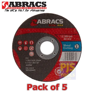 5 x Abracs Proflex 115mm x 3mm metal cutting steel slitting discs - Foto 1 di 2