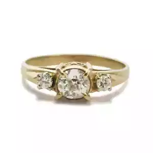 Anello Tre Diamanti Oro Giallo 12K Vintage 0,60ct - Foto 1 di 6