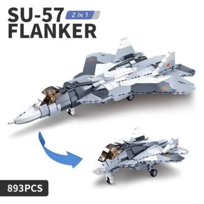 Military MOC SU-57 Sideguard Fighter Jet Brick DIY Building Block Kids Model Toy - Image 1 of 4