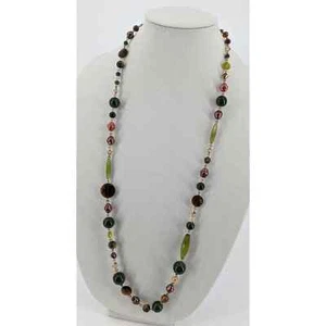 ETIENNE AIGNER Necklace NWT Semi Precious Stone 36" Bead Silver Tone - Picture 1 of 7