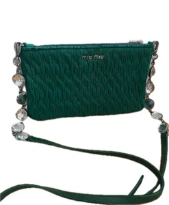 Miu Miu Matelasse Quilting Mui Mui Logo Shoulder Bag Green - Picture 1 of 7