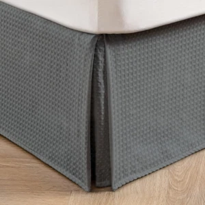 Pleated Waffle Weave Bed Skirt, Tailored Dust Ruffle 18 Inch Drop Easy Fit, Mach - Picture 1 of 12