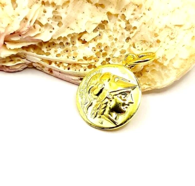 Handmade Sterling Silver 925 Ancient Greek Coin Athena Owl Gold Plated Pendant - Image 1 of 4