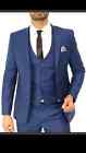 Sehr Edler Blauer Anzug Mit Weste Tailliert Im Set Passendem Hemd Krawatte 46