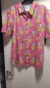 Reverse Threads kurzärmeliges Herrenhemd. Aufknopfleiste Palmen rosa - XL. - Bild 1 von 4