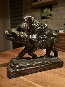 Kapitaler Keiler / Wildschwein dekoratives Voll Eisenguss Skulptur Plastik 4 Kg - Bild 1 von 13