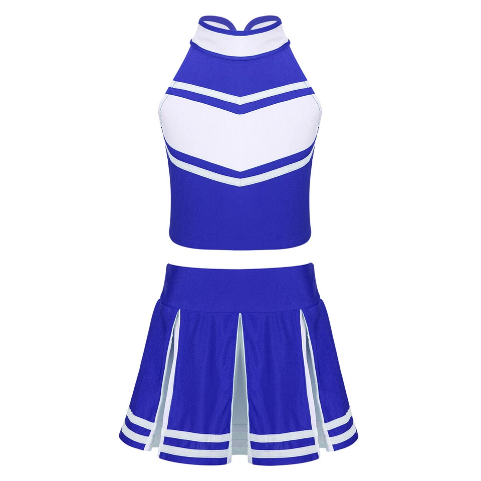Kids Girls Cheerleading Costume Uniform Outfit Tank Tops Pleated Mini Skirt Set - Image 1 of 1