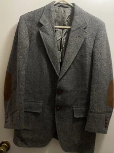 100% echte Wolle Blazer Professers Tweed Wildleder Ellenbogen Knöpfe Vintage HunterHaig - Bild 1 von 20