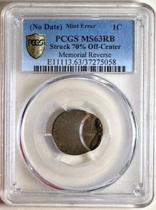 No Date Lincoln Memorial MINT ERROR Coin 70% Struck Off Center PCGS MS63RB - Picture 1 of 2