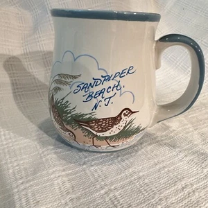 Mug Down East Crafts Yarmouth ME Maine SANDPIPER BEACH NJ Ocean Birds Japan - Picture 1 of 7